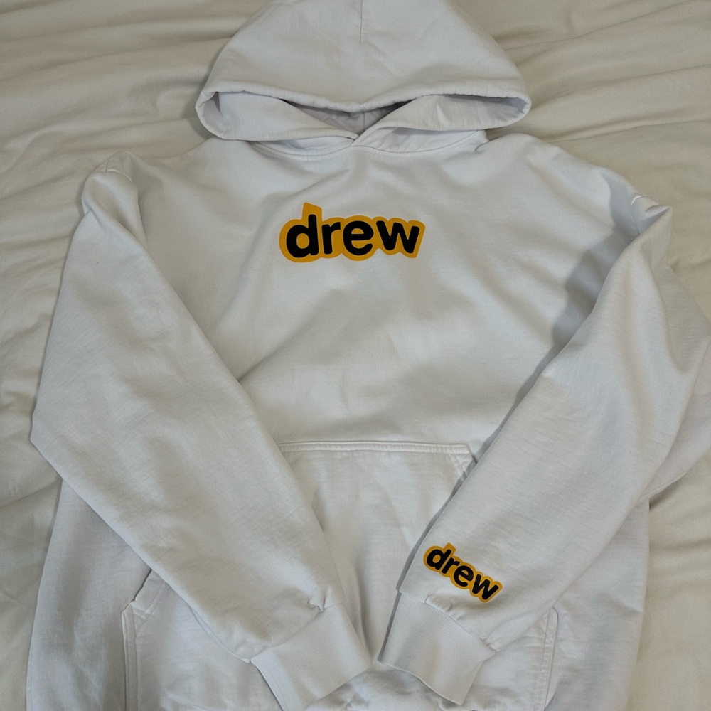 drew house White Hoodie with Yellow Logo